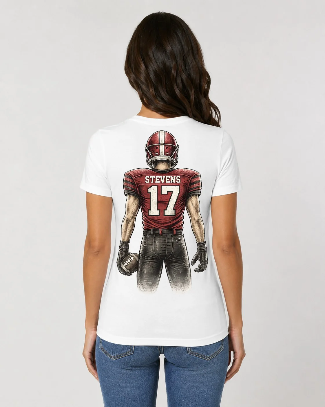 The Gridiron Portrait Tee — custom football player portrait shirt in your team's uniform by Atlas & Ivy